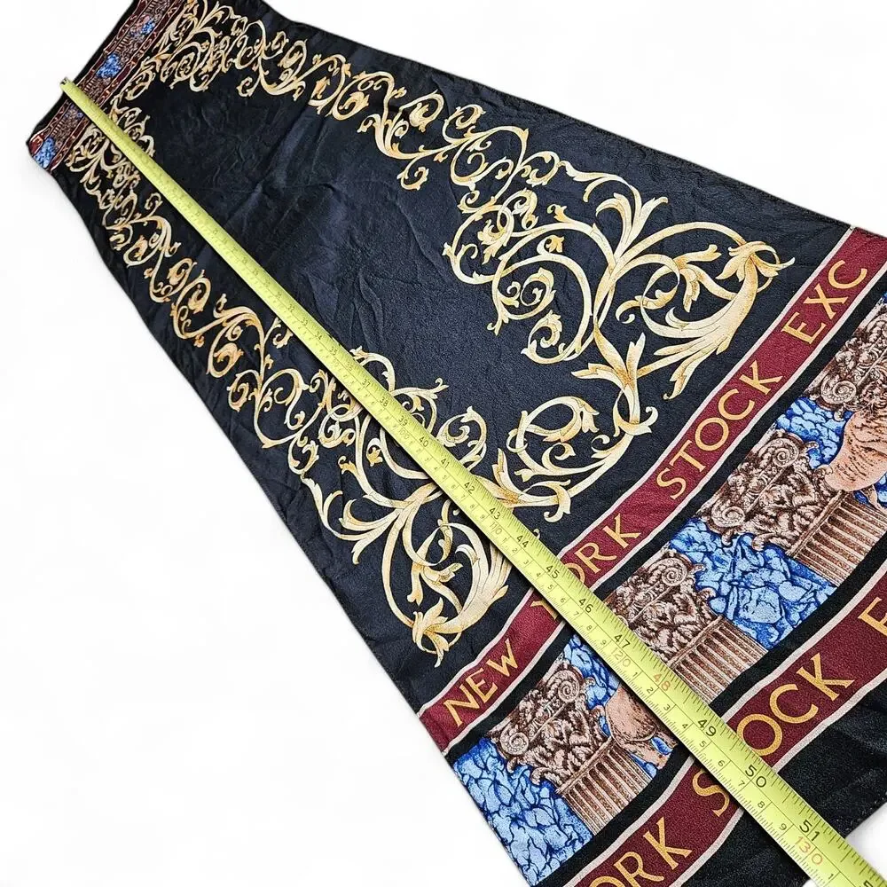 Vos & Low Designs NYSE Stock Exchange 100% Silk Scarf Black Hand Rolled Edges